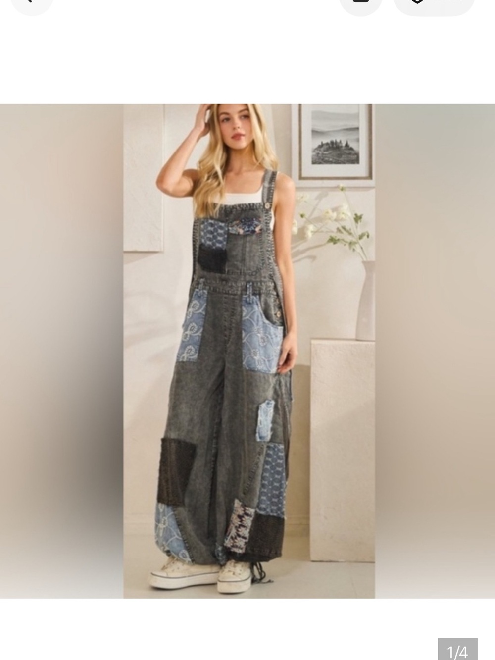 Oli & Hali Gray Patchwork Denim Overalls with Blue Accents - Relaxed Fit